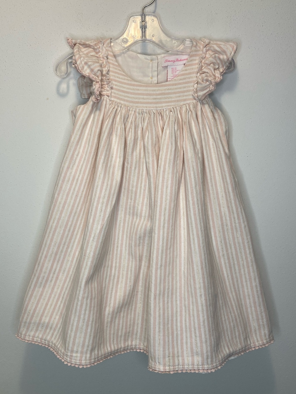 Tommy Bahama Soft Pink & White Striped Ruffle-Sleeve Dress